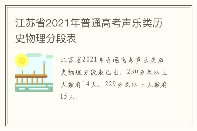 江苏省2021年普通高考声乐类历史物理分段表