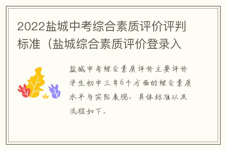 2022盐城中考综合素质评价评判标准（盐城综合素质评价登录入口）