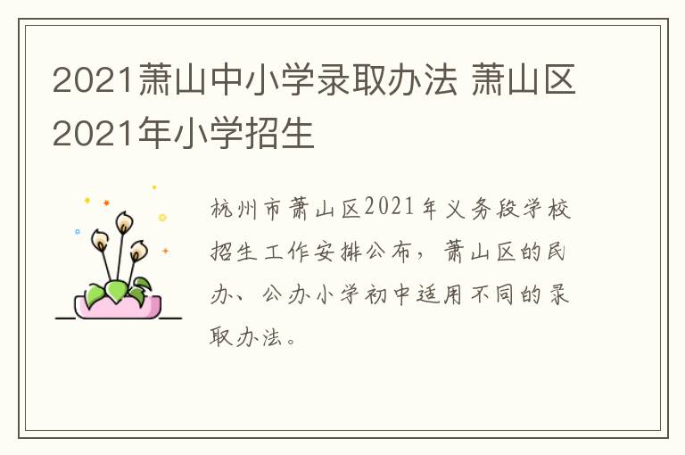 2021萧山中小学录取办法 萧山区2021年小学招生