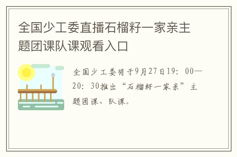 全国少工委直播石榴籽一家亲主题团课队课观看入口