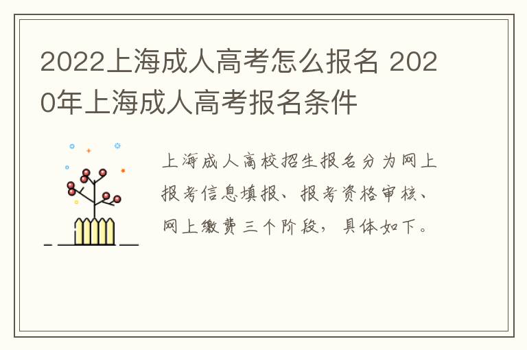 2022上海成人高考怎么报名 2020年上海成人高考报名条件