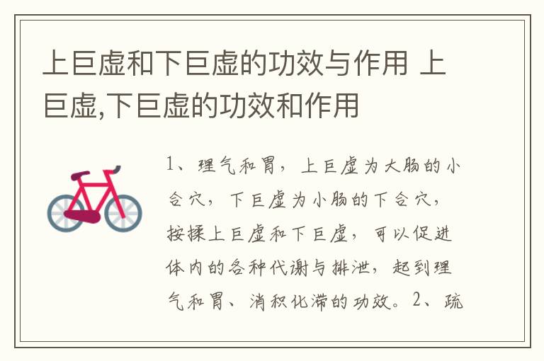 上巨虚和下巨虚的功效与作用 上巨虚,下巨虚的功效和作用