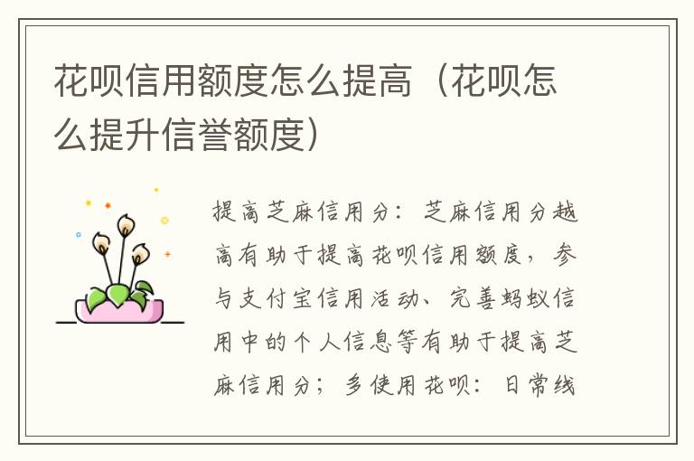 花呗信用额度怎么提高（花呗怎么提升信誉额度）