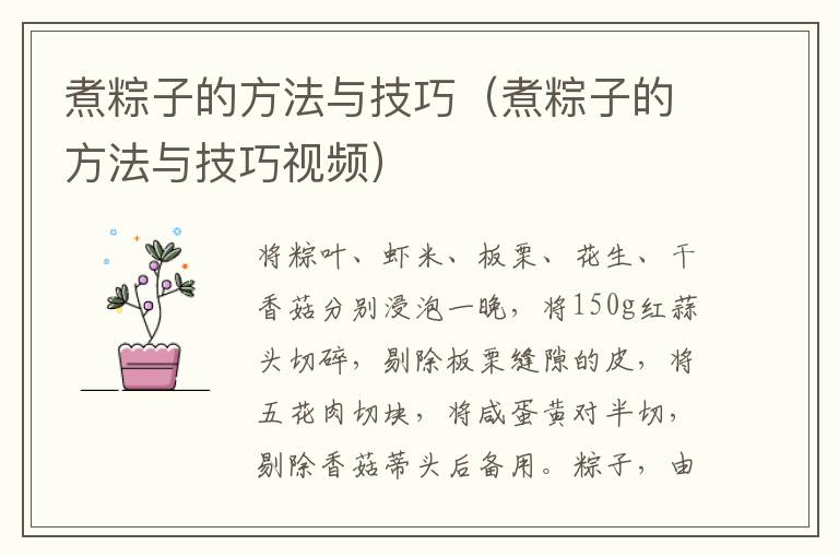 煮粽子的方法与技巧（煮粽子的方法与技巧视频）