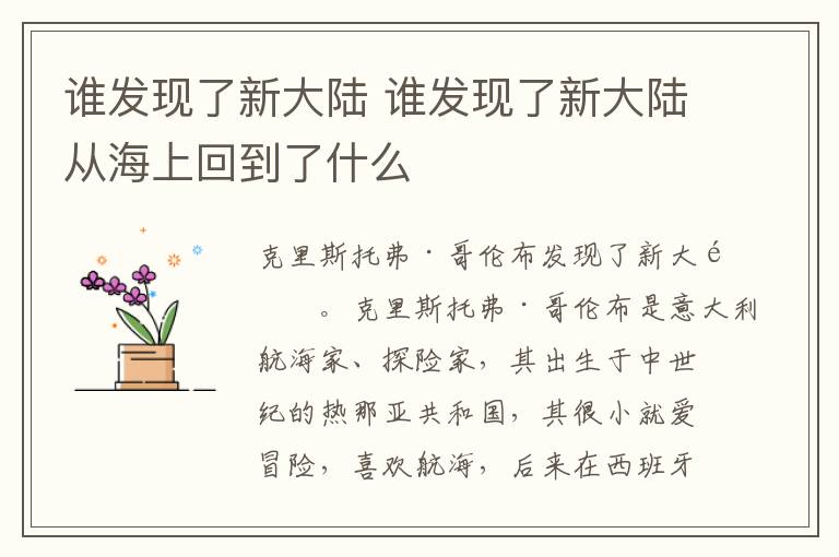 谁发现了新大陆 谁发现了新大陆从海上回到了什么