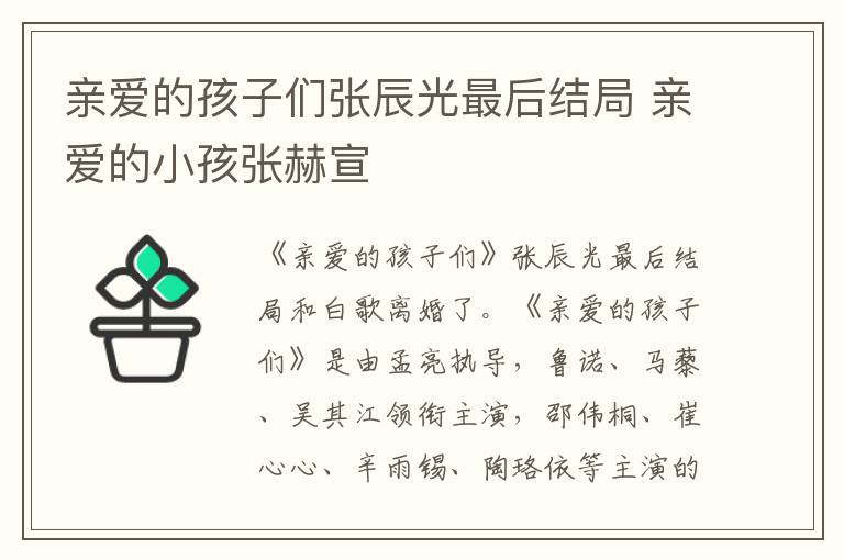 亲爱的孩子们张辰光最后结局 亲爱的小孩张赫宣