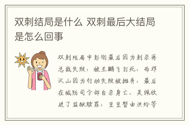 双刺结局是什么 双刺最后大结局是怎么回事