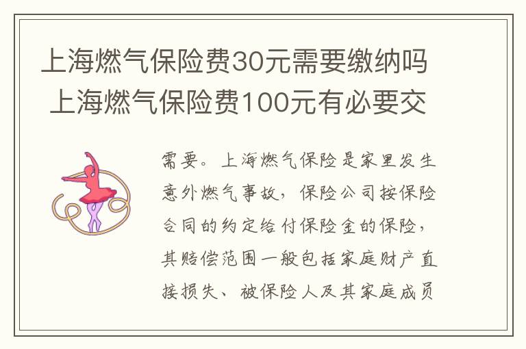 上海燃气保险费30元需要缴纳吗 上海燃气保险费100元有必要交吗