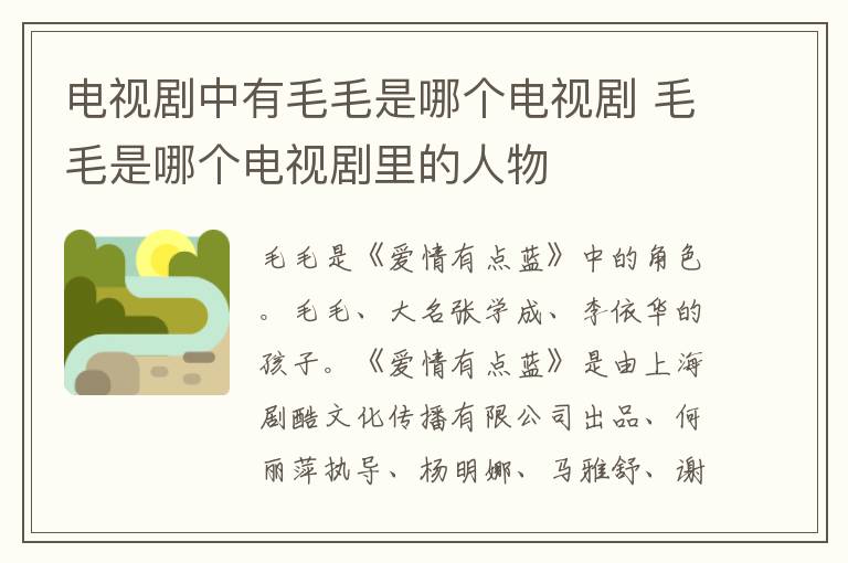 电视剧中有毛毛是哪个电视剧 毛毛是哪个电视剧里的人物