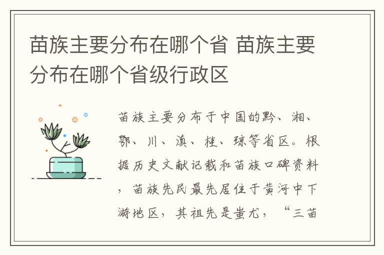 苗族主要分布在哪个省 苗族主要分布在哪个省级行政区