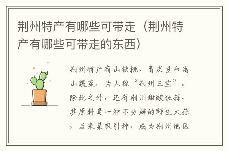 荆州特产有哪些可带走（荆州特产有哪些可带走的东西）
