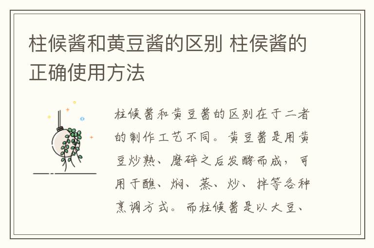 柱候酱和黄豆酱的区别 柱侯酱的正确使用方法