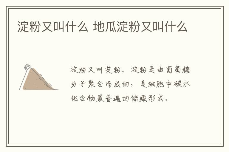 淀粉又叫什么 地瓜淀粉又叫什么