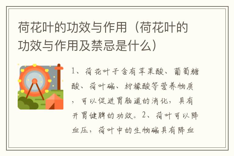 荷花叶的功效与作用（荷花叶的功效与作用及禁忌是什么）