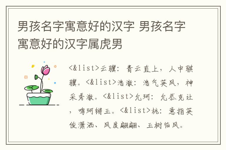 男孩名字寓意好的汉字 男孩名字寓意好的汉字属虎男