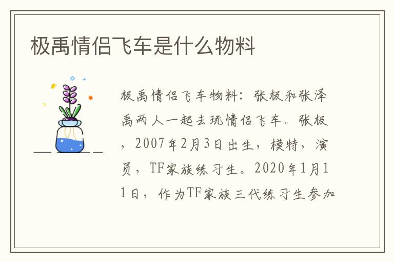 极禹情侣飞车是什么物料