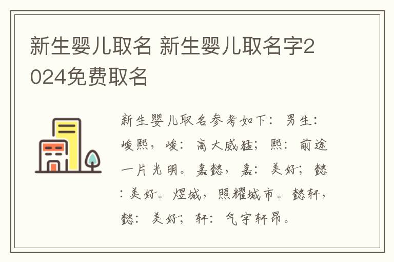 新生婴儿取名 新生婴儿取名字2024免费取名