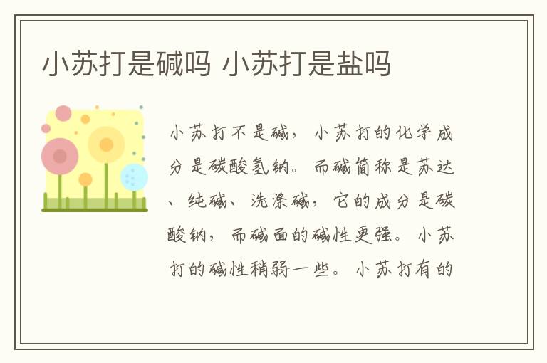 小苏打是碱吗 小苏打是盐吗