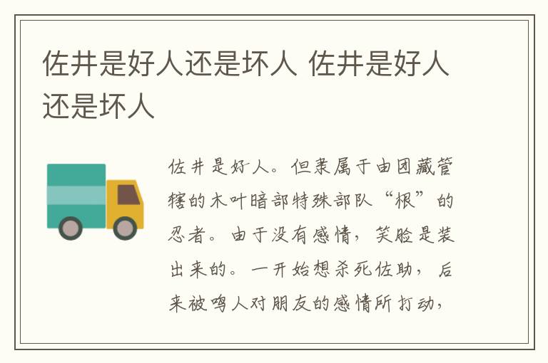 佐井是好人还是坏人 佐井是好人还是坏人