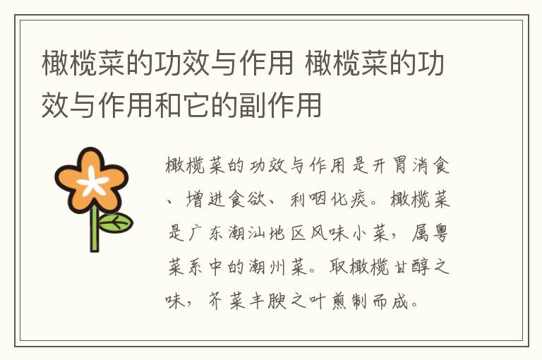 橄榄菜的功效与作用 橄榄菜的功效与作用和它的副作用