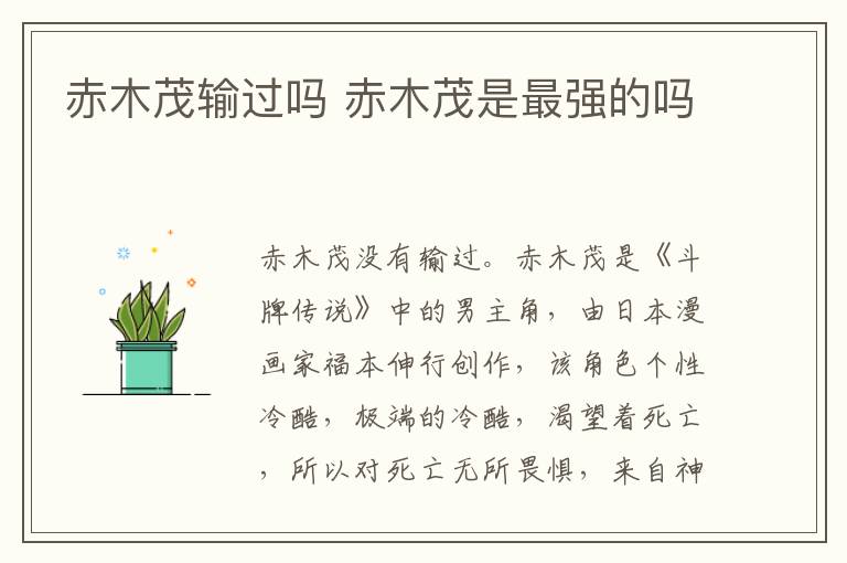 赤木茂输过吗 赤木茂是最强的吗