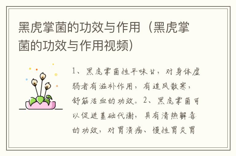 黑虎掌菌的功效与作用（黑虎掌菌的功效与作用视频）