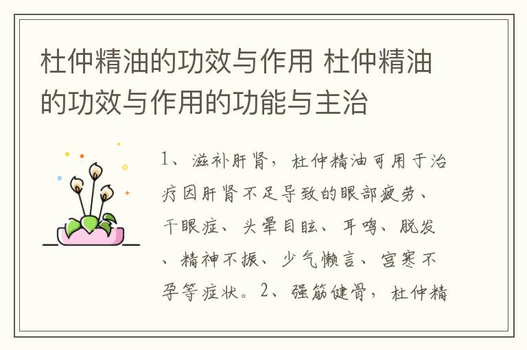 杜仲精油的功效与作用 杜仲精油的功效与作用的功能与主治