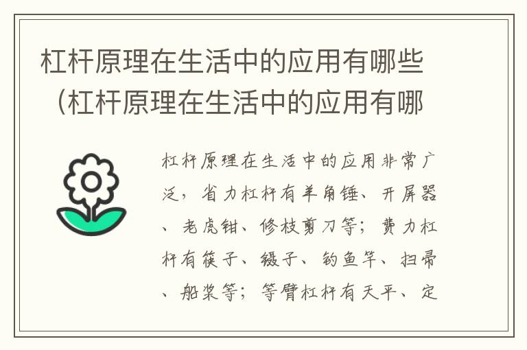 杠杆原理在生活中的应用有哪些（杠杆原理在生活中的应用有哪些例子）