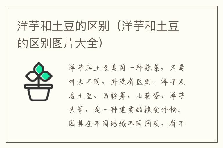 洋芋和土豆的区别（洋芋和土豆的区别图片大全）