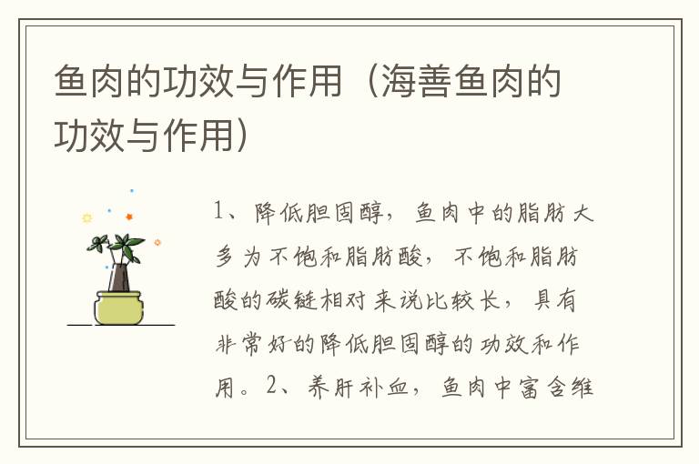 鱼肉的功效与作用（海善鱼肉的功效与作用）