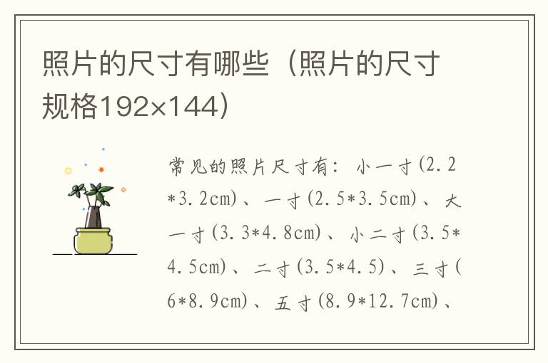 照片的尺寸有哪些（照片的尺寸规格192×144）