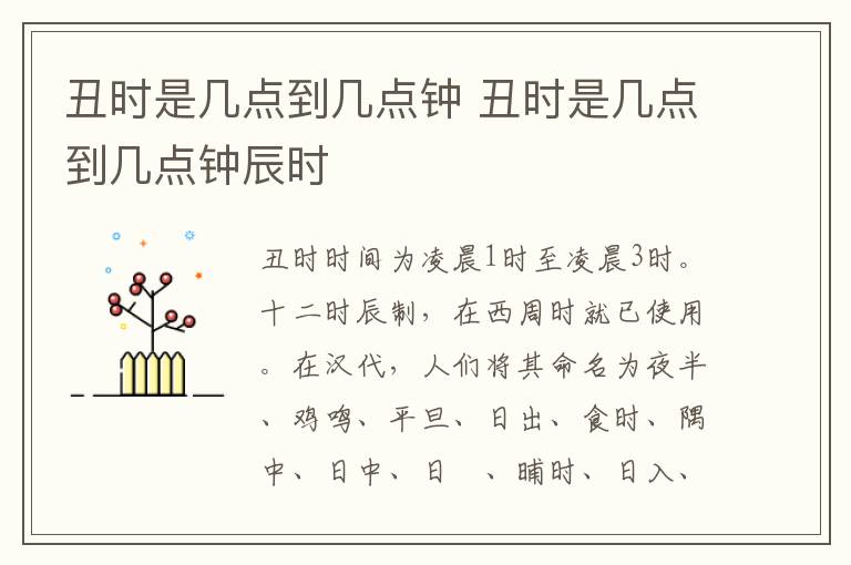 丑时是几点到几点钟 丑时是几点到几点钟辰时