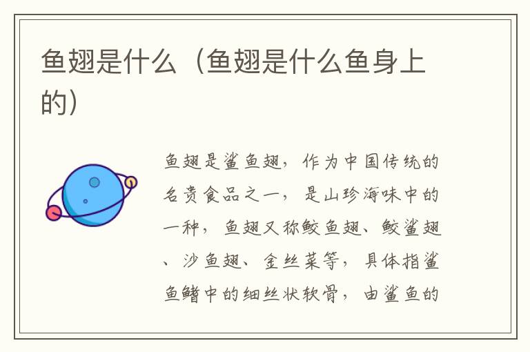 鱼翅是什么（鱼翅是什么鱼身上的）