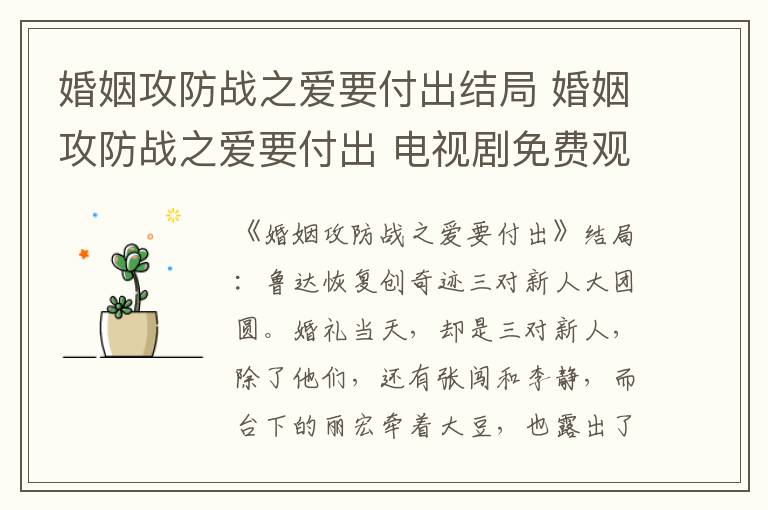 婚姻攻防战之爱要付出结局 婚姻攻防战之爱要付出 电视剧免费观看