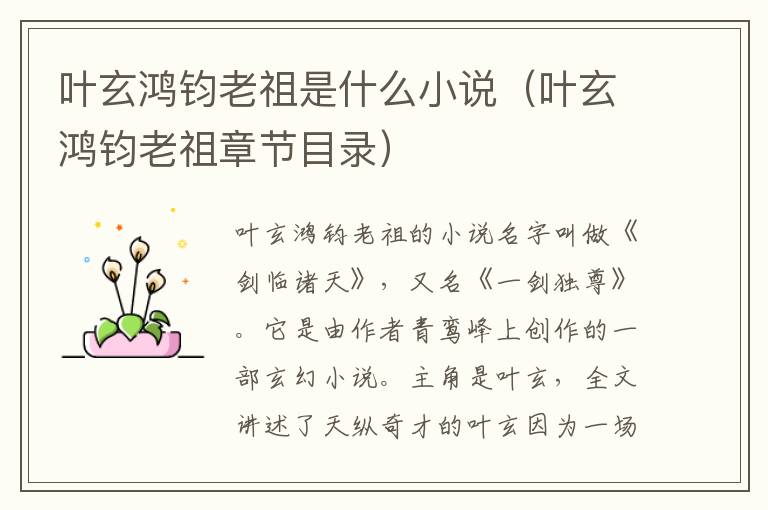 叶玄鸿钧老祖是什么小说（叶玄鸿钧老祖章节目录）