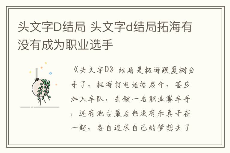 头文字D结局 头文字d结局拓海有没有成为职业选手