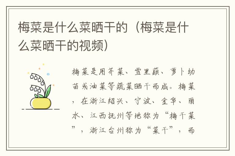 梅菜是什么菜晒干的（梅菜是什么菜晒干的视频）