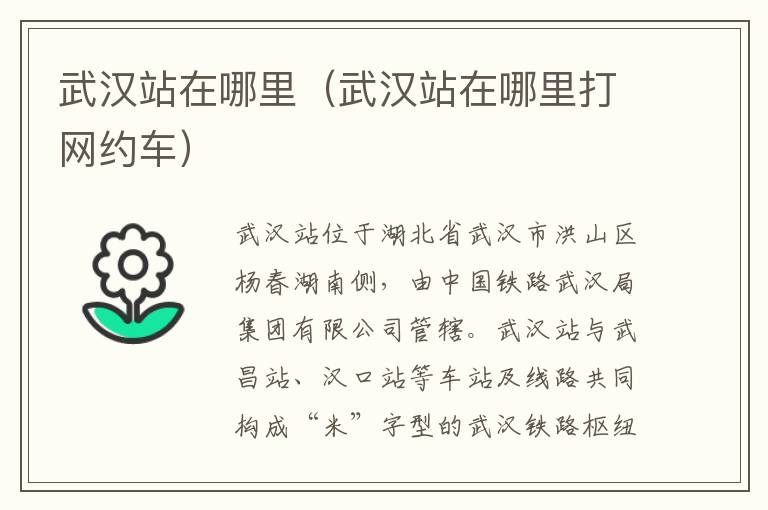 武汉站在哪里（武汉站在哪里打网约车）