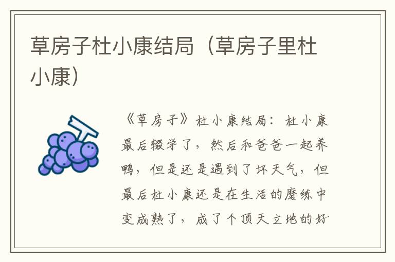 草房子杜小康结局（草房子里杜小康）