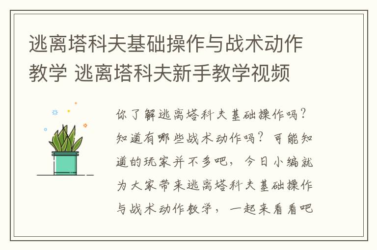 逃离塔科夫基础操作与战术动作教学 逃离塔科夫新手教学视频