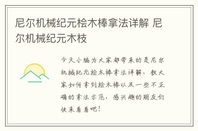 尼尔机械纪元桧木棒拿法详解 尼尔机械纪元木枝