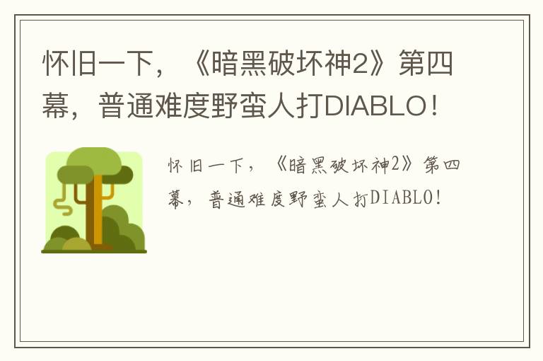 怀旧一下，《暗黑破坏神2》第四幕，普通难度野蛮人打DIABLO！