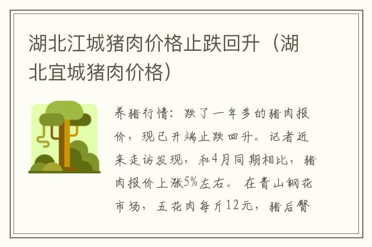 湖北江城猪肉价格止跌回升（湖北宜城猪肉价格）