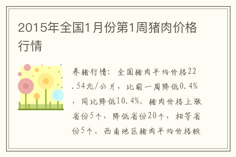 2015年全国1月份第1周猪肉价格行情