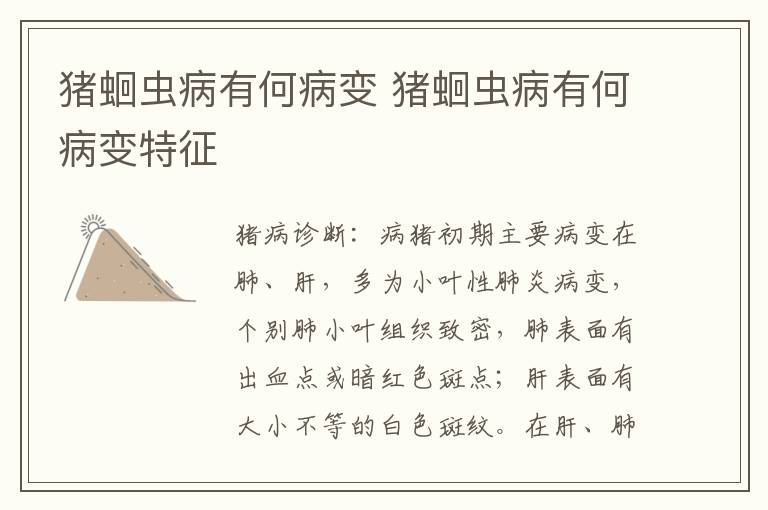 猪蛔虫病有何病变 猪蛔虫病有何病变特征