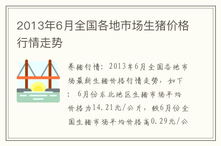2013年6月全国各地市场生猪价格行情走势