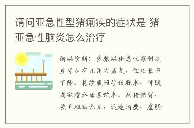 请问亚急性型猪痢疾的症状是 猪亚急性脑炎怎么治疗