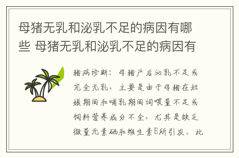 母猪无乳和泌乳不足的病因有哪些 母猪无乳和泌乳不足的病因有哪些区别