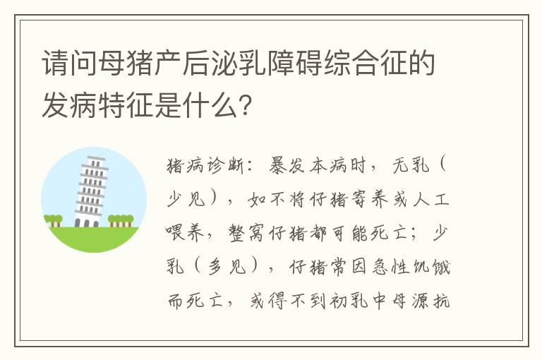 请问母猪产后泌乳障碍综合征的发病特征是什么？