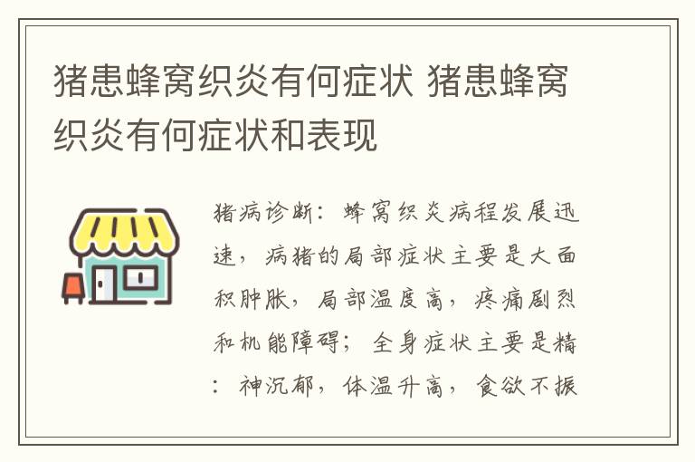猪患蜂窝织炎有何症状 猪患蜂窝织炎有何症状和表现